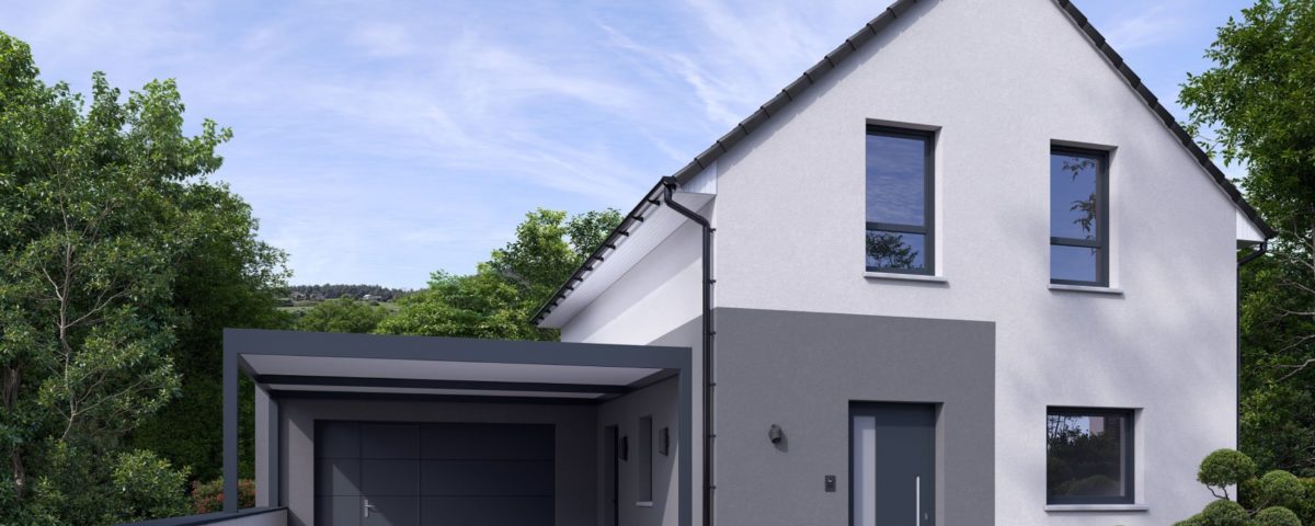 Un carport pour voiture adossé à un muret en Isère par les équipes Arnaud & Blanc.